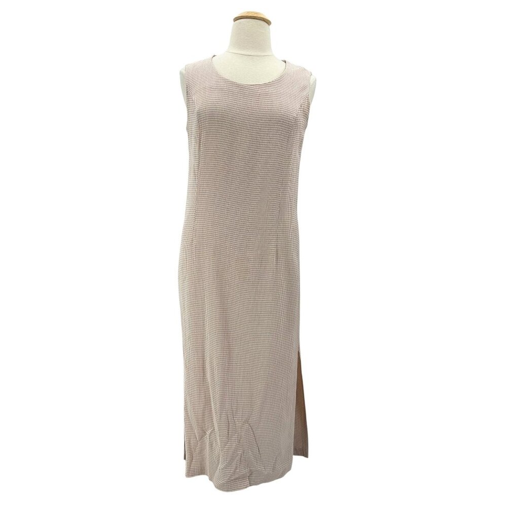 Vintage EXPO Womens XL Dress Maxi Checker Gingham Pink White Sleeveless